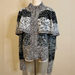 Allen B by Allen Schwartz Full Zip Sweater Black Gray Cape Poncho Sleeves Size L
